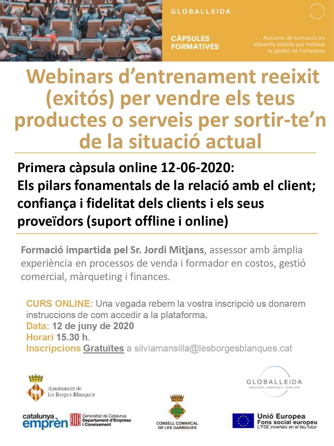 El CEI de les Borges reprèn les formacions gratuïtes per a persones emprenedores de manera telemàtica