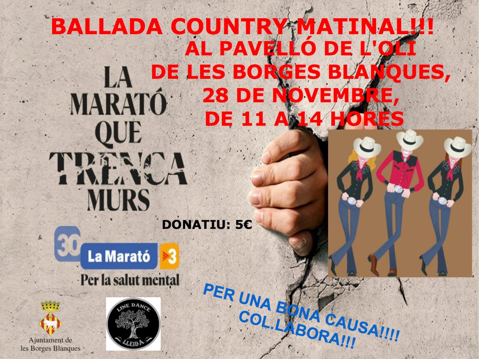 Les Borges dona el tret de sortida als actes previs de La Marató amb un festival de country aquest diumenge
