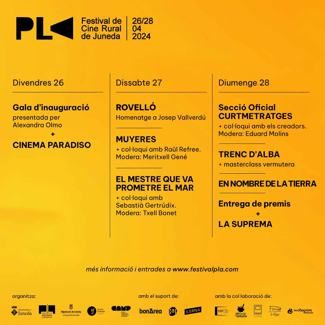 1a edició del PLA, Festival de Cine Rural de Juneda, el cap de setmana del 26 al 28 d’abril